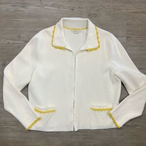 Biden White Cotton Cardigan with Yellow Trim 14